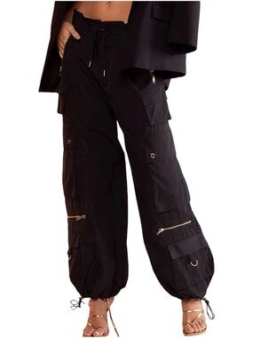 CYNTHIA ROWLEY Kim Nylon Cargo Pants - Black - Size M - Like New!